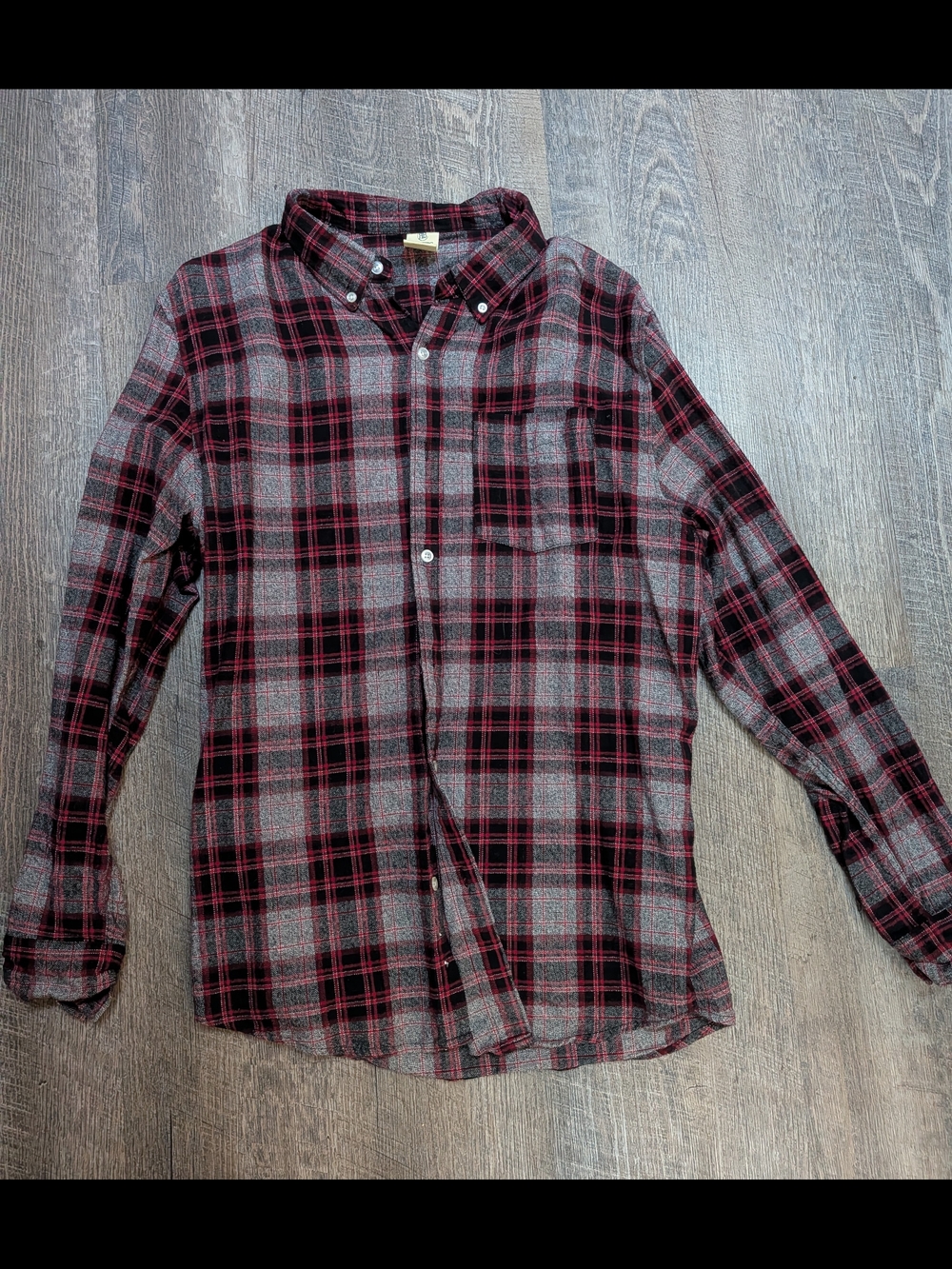 Men's Red and Black Plaid Button-Down Shirt